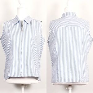 Liz Sport Blue & White Pinstripe Vest with Zipper